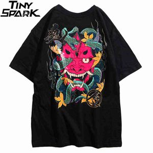 2021 хип-хоп футболка мужская змея призрак футболка Harajuku Streetwear Tshirt хлопок с коротким рукавом летние топы тройник HIPHOP обратно напечатаны G1217