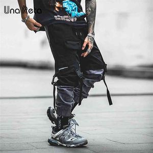 Una Reta Man Pants Fashion Streetwear Stitching Color Joggers Hip Hop Long Men Elastic Waist Cargo 210715