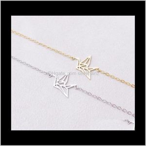 Charm Jewelry Drop Delivery 2021 30Pcs- B017 Sier Gold Cute Origami Bracelets Forest Paper Crane Tiny Animal Lucky Baby Bird Bracelet For Wom