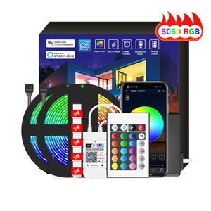 블루투스 라이트 벨트 세트 5050 RBG SMD LED 스트립 방수 WiFi 스마트 조명 스트립 앱 + 24 키 IR 제어 침실 홈 TV 파티