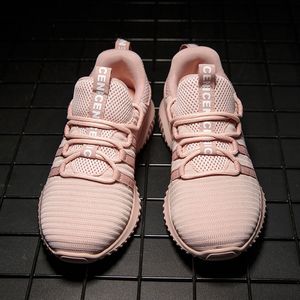 2021 High Quality Mens Women Knit Running Sport Shoes Pink Grey Breathable Comfortable Couples Outdoor Trainers Sneakers SIZE 35-46 Y-H1503