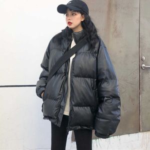 Zima Luźna Czarna Kurtka Hip-Hop Kobiety Student Gruby Długi Down Parka Bawełna Plus Size Coat 210531