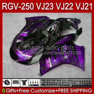 Kit corpo per SUZUKI RGVT RGV 250 CC RGV250 SAPC VJ23 Carenatura RGV-250CC RVG250 250CC 97 98 Carrozzeria 107HC.164 fiamme viola RGVT-250 VJ 23 RGV-250 Pannello 1997 1998 Carene