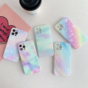 Sju färgglada glänsande marmor serie mjuka TPU-fodral för iPhone 11 12 Mini Pro Max Ultra Thin Phone Back Cover Case 50pcs