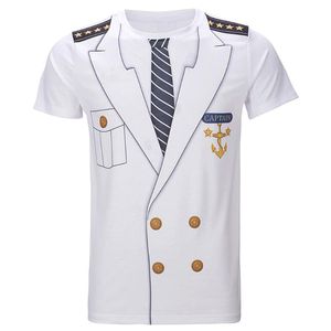 T shirts Kapten Kostym Rolig Cosplay Halloween Tee Vuxen Man Topp Pilot Uniform D Plus Storlek
