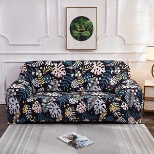 Stolskydd 2021 Black Tropical Leaf Elastic Sofa Cover för vardagsrumsslipcover Tät soffuppsättning Enkel dubbelavdelning