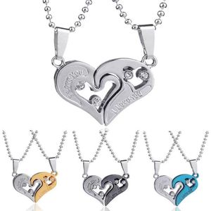 Fashion Couples Brick Heart Shaped Pendants Necklace for Friendship Two Piece Jewelry Valentines Day Gift
