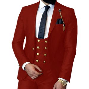 Custom-Made One Button Groomsmen Peak Lapel Groom Tuxedos Män Passar Bröllop / Prom / Dinner Man Blazer (Jacka + Byxor + Tie + Vest) W901