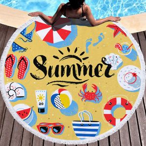 Последний 150см круглый напечатанный пляжный полотенце, летний тропический моря стиль бриз, кисточки микрофибры, мягкое прикосновение, поддержка пользовательского логотипа