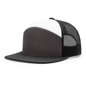 wholesale custom 3D embroidery flat bill trucker mesh cap design blank dad hats 7 panel black hat