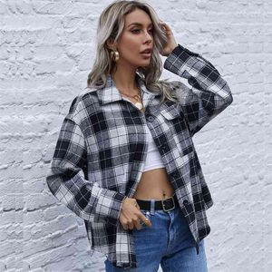 Winter Fashion Black White Plaid Blouse Women Loose Shirt Casual Long Sleeve Office Shirts Topa and 210530