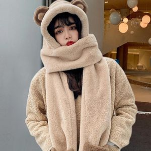 Beanie/Skull Caps Cute Bear Ears Plush Hat Scarf 3 In 1 Gloves Set Sweet Headband Cap For Women Teen Girls Windproof Combo