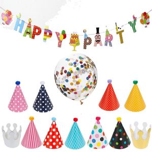 Party Kapelusze Happy Birthday Polka Dot Diy Cute Handmade Cap Crown Shower Baby Decoration Boy Girl Gifts Supplie