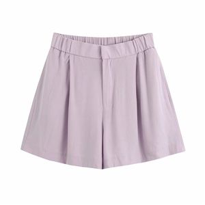 Kvinnor Sommar Casual Lila Hög midja Shorts Fashion Lady Cotton Wide Ben Korta Bottom Femme 210421