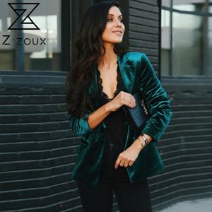 Z-Zoux女性のBlazer Velvet Blazerコートシングルブレスト長袖レディースブラックブレザージャケットファッションレディーススリムスーツジャケット210330