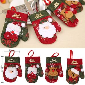 Christmas Hat Silverware Holder Xmas Mini Red Santa Claus Cutlery Bag Party Decor Cute Gift Hat Tableware Holder Set