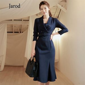 Hohe qualität Herbst Business Frauen Büro OL Formale Langarm zweireiher Bodycon Schlank Arbeits Kleid 210519