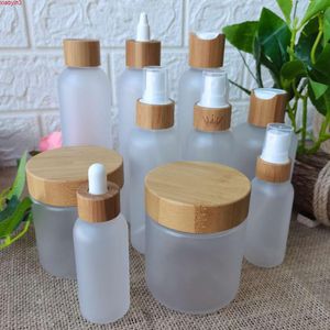 Cosmetic Bottle Cream Jar With Bamboo Wood Lid Frosted Clear Plastic Container Skin Care Packaging Custom Logo Bottlesgoods