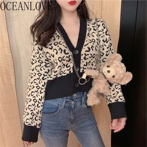 Maglioni da donna sexy leopardati con scollo a V corto Vintage Mujer Chaqueta Cardigan slim autunno inverno coreano 17684 210415