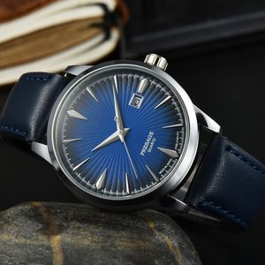 Lässige Herrenuhren, Japan-Quarzwerk, Presage Splash, wasserdichte Geschenk-Armbanduhr, Lederarmband, automatisches Datum, Batterie, analoge Uhr, Montre De Luxe