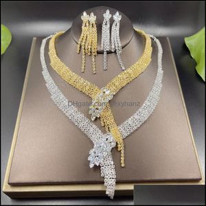Earrings & Necklace Jewelry Sets 4 Pcs Vintage Elegant Rhinestone Crystal Wedding Bridal Set Europe Earring Bracelet Ring Costume Drop Deliv