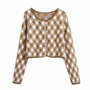 Women Casual Loose Cardigans Sweaters Argyle Plaid Single Breasted Knitted Female Fashion Street Sweater Coats Clothing 210513