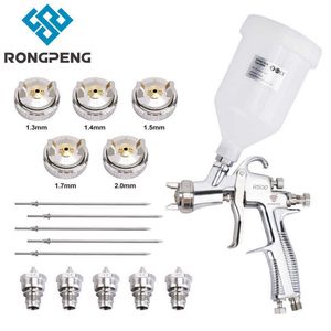 RONGPENG Profesyonel R500 LVLP Su Bazlı Hava Püskürtme Tabancası 1.3mm 1.4mm 1.5mm 1.7mm 2.0mm Meme Airbrush Bitirmek Boyama için 210719