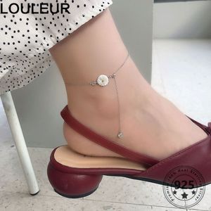 Louleur 925 Sterling Silver Little Daisy Fashion Chain Justerbara Anklets för Kvinnor Sommar Smycken 2021 Trend