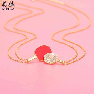 Chen Meng's Same Racket Pearl Necklace Female Minority Design Sense Sports Pendant Sterling Silver Jewelry Gift