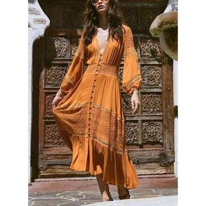 Verão Vintage Mulheres Maxi Sleeve Lace Crochet Sexy Longo Túnica Vestido de Praia 210415