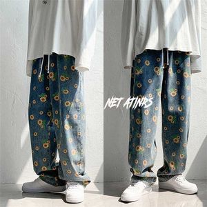 Hip Hop Men's Graphic Printed Jeans Kvinna Höst Mode Byxor Casual Oversize Koreanska Streetwear Man Byxor 220115