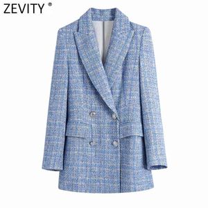 Women Vintage Plaid Texture Tweed Woolen Blazer Coat Office Ladies Long Sleeve Suits Female Outerwear Chic Tops CT699 210416