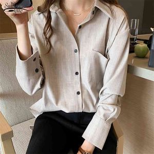 Outono Coreano Solto Sólido Camisas Casuais Plus Size Cardigan Blusa Mulheres Manga Longa Ladies Vestuário Blusas 11741 210521