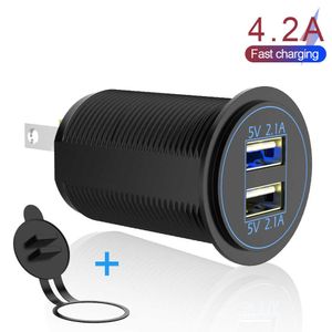 För Auto Marine Motorcycle Truck Socket 5V 4.2A Utgång Dual USB Laddare 12-24V 2 Port Power Adapter LED Blue Light