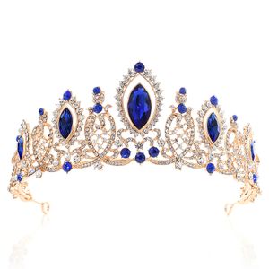 Kopfschmuck, Prinzessin, Kristalle, Hochzeitskrone, Braut-Tiaras, Barock-Königin, König, klares Königsblau, rotes Strass-Braut-Tiara