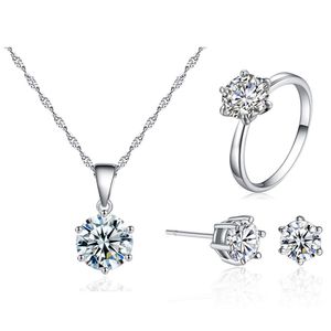 Set di gioielli in zirconi da 6 mm e 8 mm, con sei artigli, cuori e frecce, collana da sposa in cristallo di rame, orecchini, anelli, set all'ingrosso