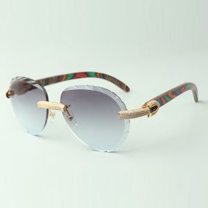 Exquisite classic micro-pave diamond sunglasses 3524027 natural peacock wooden temples glasses, size 18-135 mm