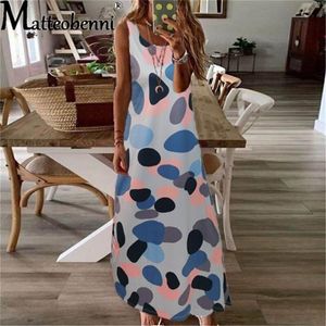 Damska Dress Sukienka Lato Big Polka Dot Bez Rękawów Long Dress 2021 Moda Czeski Wakacyjny Styl Big Swing High Waist Dress X0521