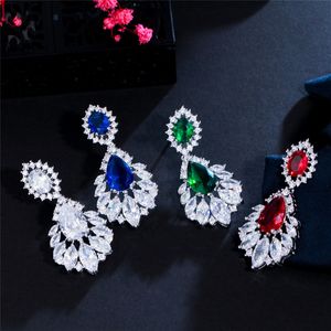 Fashion Charm earring designer for woman Bride Wedding AAA Cubic Zirconia Charm Copper White Blue Green Sapphire CZ Luxury Silver Earrings Jewelry Friend Gift