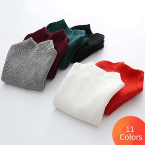 Autumn Winter Warm 2 3 4 6 8 9 10 12 Years 90-150cm O-Neck Knitted Solid Color Slim All Match Sweaters For Baby Kids Girls 210529
