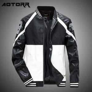Autumn Leather Jackets Men Bomber Jacket High Quality Classic Motorcycle Bike Jackets Mens Print Patchwork Casual Coat 211009