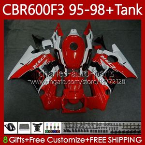 Fairings + Tank for Honda CBR 600 600F3 CBR600 F3 Branco Vermelho FS CC 1997 1998 1995 1996 CORPO 64NO.105 CBR600F3 600cc 600FS 95-98 CBR600-F3 CBR600FS 97 95 96 Kit de carroçaria