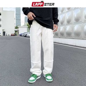LAPPSTER Men Patchwork Baggy Casual Jeans Pants Mens Y2k Japanese Streetwear Denim Trousers Male Vintage Kpop Fashion 211111
