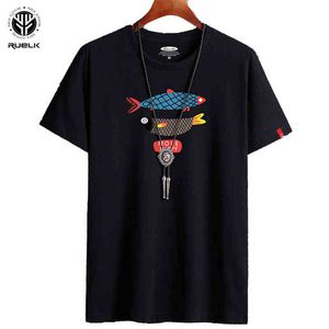 RUELK 2020 Summer New T-shirt Men's Street Hip-Hop Fashion Short-Sleeved Cartoon Fish Print Street Trend Casual T-shirt 6XL G1222