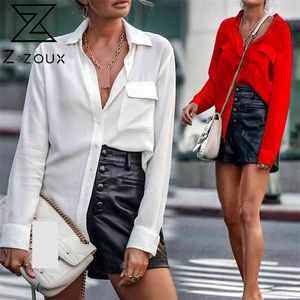 Frauen Bluse Mode Shirts Solide Einfache Damen Tops Lose Beiläufige Weißes Hemd Rot Büro Herbst 210513