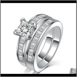 Solitaire Double Layer Zircon Microinlay White Gold Plated Copper Rings Noble Ring For Women Fashion 70Lxh Cjzn3