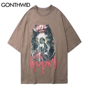 Trójniki Koszulki Hip Hop Mężczyźni Streetwear Punk Rock Gothic Bat Drukuj Krótki Rękaw Bawełniane Koszulki Casual Harajuku Luźne Topy 210602