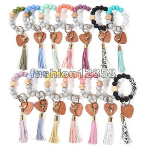 Festa Favor Alimentos Pulso Chaveiro Chaveiro Pulseira Bracelete Evento Pulseira De Madeira Bead Chaveiro Pu Tassel Anti-Perdido Keyring