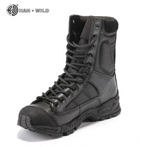 Военные армии ботинки мужчины черные кожаные боевые боевые боевые туфли зимние мужские лодыжки тактические ботинки мужчина плюс размер 210830