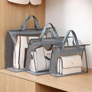 Bolsas de armazenamento Bolsa à prova de pó Clear Bag Closet Organizer Bolsa Purse Protector Tampa de poeira com zíper e alça